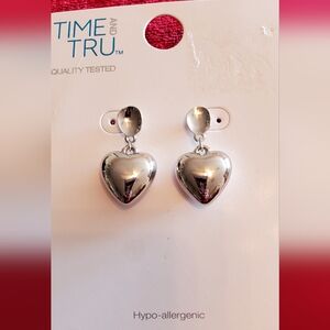 Time And Tru Silver Toned Heart Drop Pierced Post Earrings